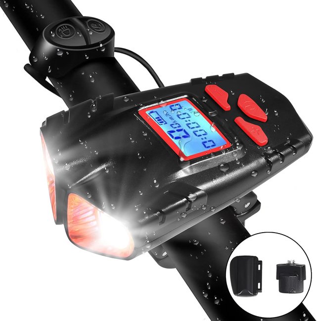 Передняя фара для велосипеда, аккумуляторный вело фонарь со звуковым сигналом и спидометром Bike Light 580-2T6-A 1020 фото