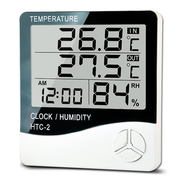 Электронный цифровой термометр гигрометр с выносным датчиком и часами Uchef HTC-2, версия 2 3855 фото
