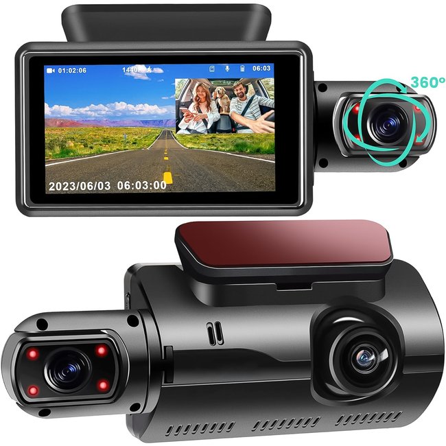 Відеореєстратор для автомобіля з 2 камерами та екраном Podofo W7744A, на лобове скло, FullHD 1440P 1204 фото