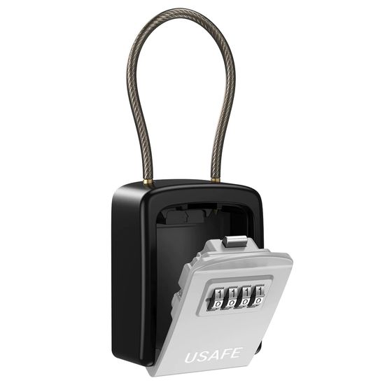 Подвесной наружный мини сейф uSafe KS-07 для ключей, с кодовым замком и гибким тросом, Серый 7698 фото