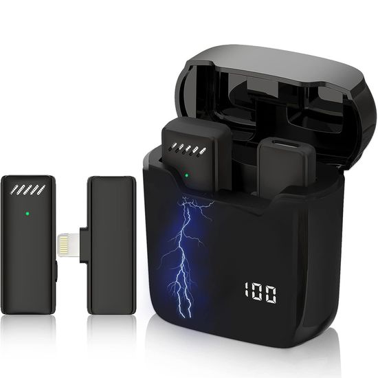 Бездротовий Lightning петличний мікрофон із зарядним кейсом Savetek P32, для Apple iPhone, iPad, до 20 м 0262 фото