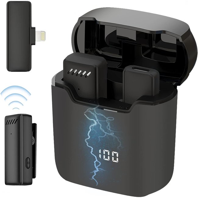 Беспроводной Lightning петличный микрофон с зарядным кейсом Savetek P32, для Apple iPhone, iPad, до 20 м 0262 фото