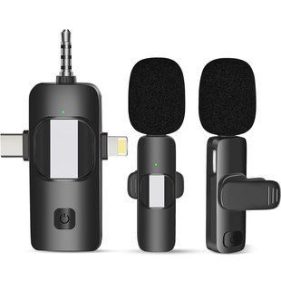 Бездротова петличка 3в1: Lightning + Type-C + miniJack, з 2 мікрофонами Savetek P29-2 для смартфона, ноутбука, планшета 1214 фото
