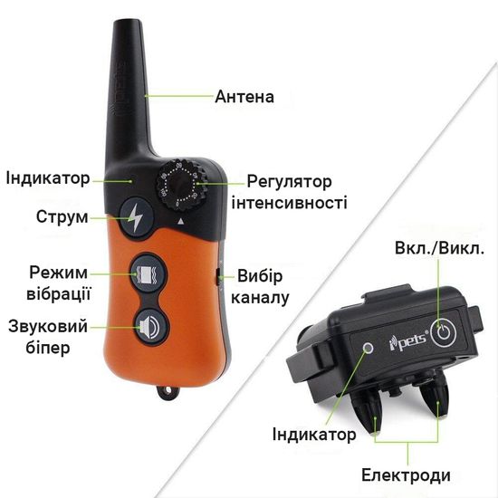 Водонепроникний електронашийник для дресирування собак iPets PET619-1, що перезаряджається, помаранчевий 6827 фото