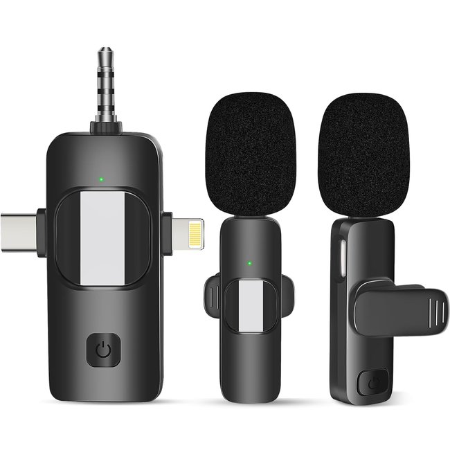 Універсальна бездротова петличка 3в1: Lightning + Type-C + miniJack, з 2 мікрофонами Savetek P29-2 для смартфона, ноутбука, планшета 1054 фото