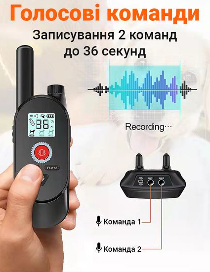 Электроошейник для дрессировки собак iPets KJ118, c 2-мя ошейниками, с записью звуковых команд, 4 режима, до 1км 7793 фото