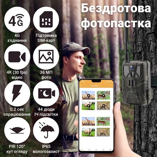 4G / APP Фотоловушка, охотничья камера Suntek HC-910Pro | 4K, 36Мп, с live приложением iOS / Android 0185 фото