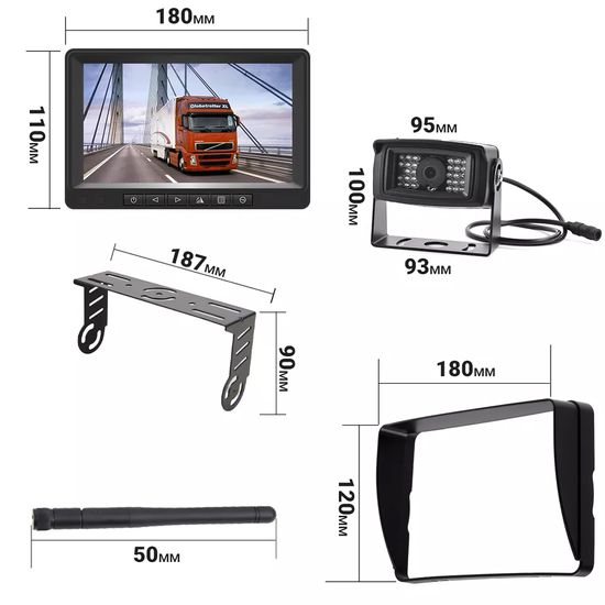 Беспроводная камера заднего вида с монитором 7" Podofo K0205 | парковочный комплекс с видеорегистратом для грузовых автомобилей 0100 фото