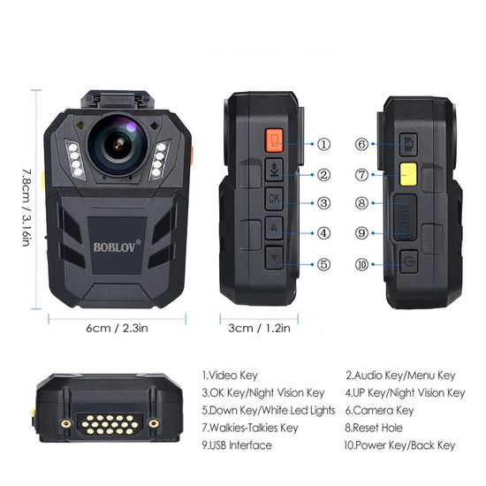 Протиударний поліцейський відеореєстратор Boblov WA7-D, 32МП, боді камера з пульом управління, 4000mAh, IP67 7185 фото