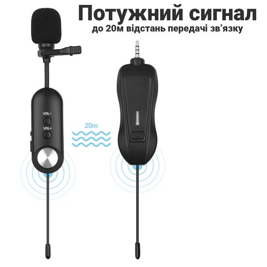 Комплект с 2-мя беспроводными петличными микрофонами Andoer BM-02-2 для телефона, смартфона, до 20 метров 7561 фото