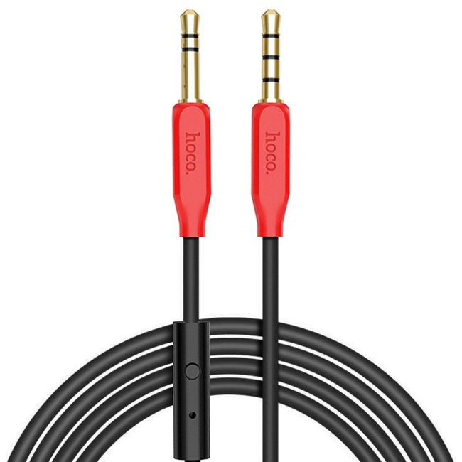 AUX Аудіо стерео кабель 3pin 3.5 мм на 4pin 3,5 мм Hoco UPA12 з мікрофоном, 1 метр, Чорний