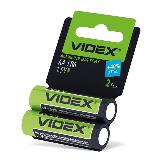 Лужні батарейки пальчикові Videx AA (LR6) SHRINK CARD, 2 шт