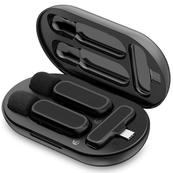 Двойной беспроводной петличный микрофон с зарядным кейсом Savetek P33-2 Type-C, петличка для смартфонов/планшетов, до 20м 1218 фото