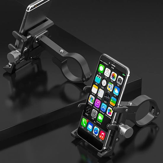 Алюмінієвий тримач для смартфона на кермо мотоцикла/велосипеда з USB зарядкою GUB G-91, Чорний 7755 фото