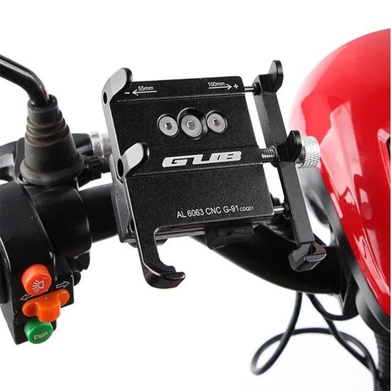 Алюминиевый держатель для смартфона на руль мотоцикла / велосипеда с USB зарядкой GUB G-91, Черный 7755 фото