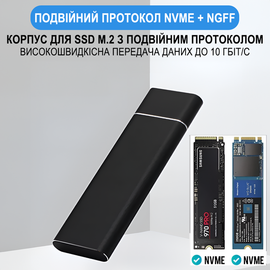 Зовнішня кишеня для дисків M.2 SSD NVMe та NGFF SATA 2280/2230/2242/2260 Addap EHDC-03, зовнішній кейс USB-A - Type-C, 10 Гбіт/с 1170 фото