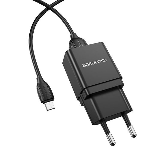 Зарядний пристрій МЗП + Кабель micro USB Borofone BA19A, 5V, 1.0A, Black 2341 фото