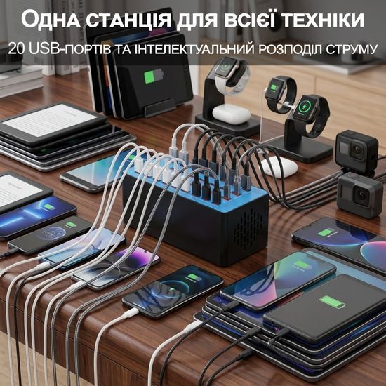 Мультизарядное устройство на 20 USB портов Addap MCS-A5+, док-станция, 100W, blue 7378 фото