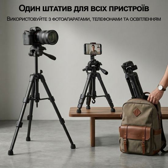 Дорожній штатив для телефона та камери Andoer TR-06 Mini, компактний розкладний трипод для подорожі, 63 см, Чорний 1374 фото