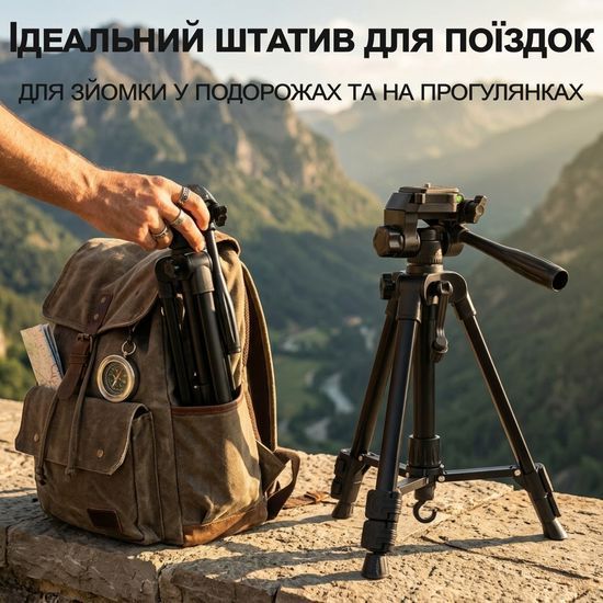 Дорожній штатив для телефона та камери Andoer TR-06 Mini, компактний розкладний трипод для подорожі, 63 см, Чорний 1374 фото