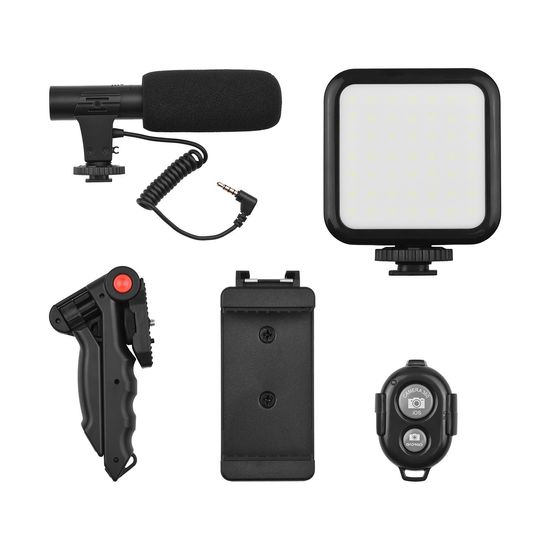 Набор блогера 5 в 1: с LED подсветкой, микрофоном, триподом, держателем для телефона и Bluetooth кнопкой Andoer PVK-01 7564 фото