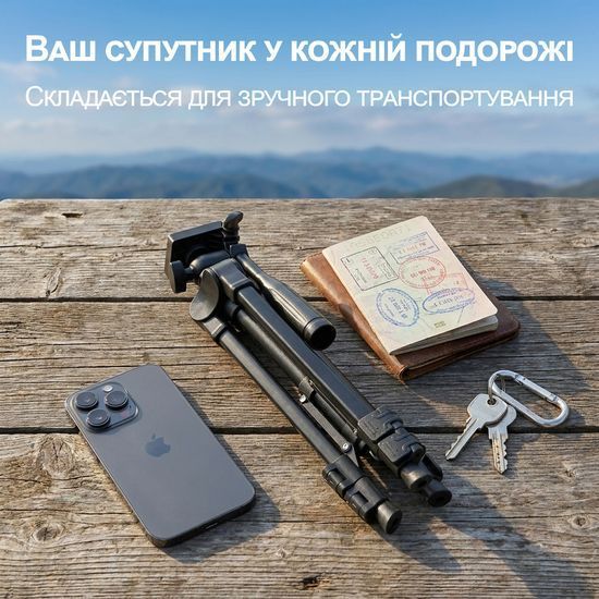 Дорожній штатив для смартфона та камери Andoer TR-07 Mini, компактний розкладний алюмінієвий трипод для подорожі, 63 см, Чорний 1375 фото