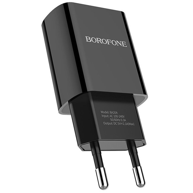 МЗП / USB зарядка - блок живлення Borofone BA20A, 5V, 2.1A, Чорний 1018 фото