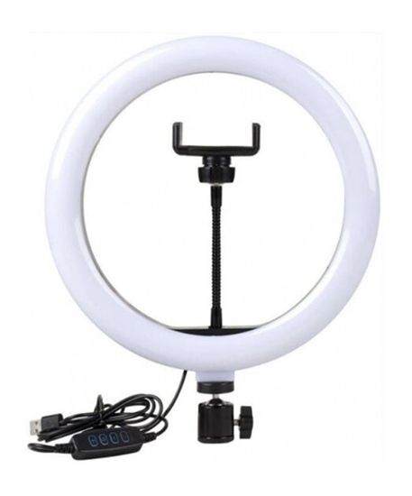 Кольцевая LED лампа / Селфи кольцо 26см с держателем для телефона и тремя режимами освещения с пультом 7233 фото