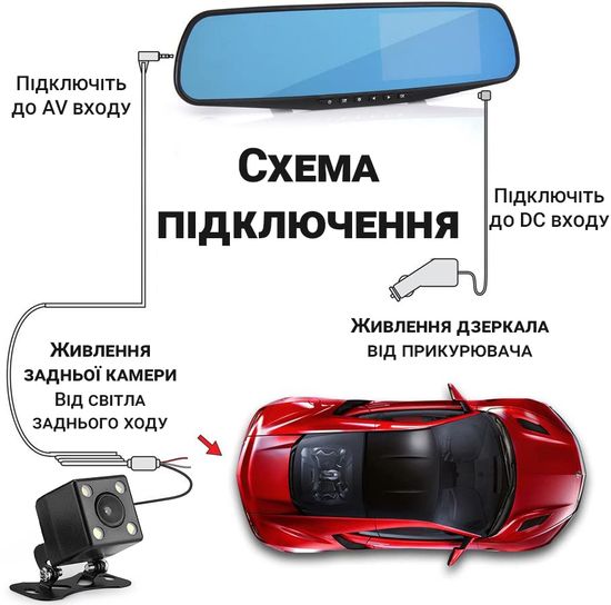 Автомобильное зеркало с видеорегистратором и камерой заднего вида Podofo K0074A2, LCD дисплей 4.3" 0106 фото