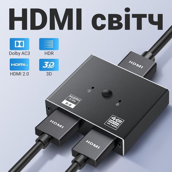 4K Bi-Direction HDMI переключатель/разветвитель на 2 канала Addap HVS-04 | Двухсторонний HDMI Свитч 2в1 1095 фото