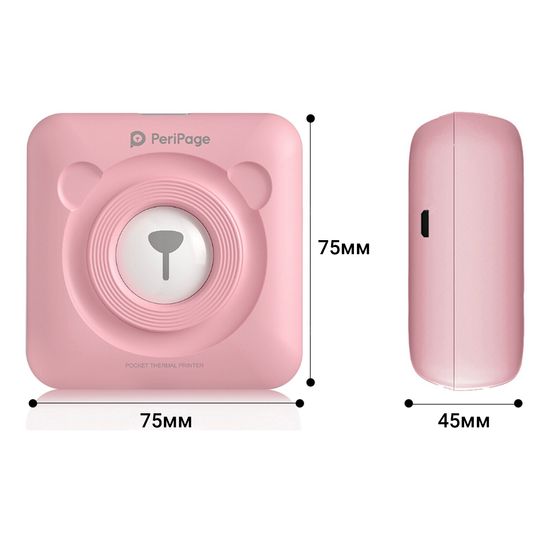 Портативний bluetooth термопринтер для смартфона PeriPage A6, рожевий 5051 фото