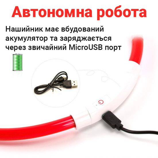 Світлодіодний нашийник з LED підсвічуванням iPets LC-01, розмір L, червоний 7800 фото