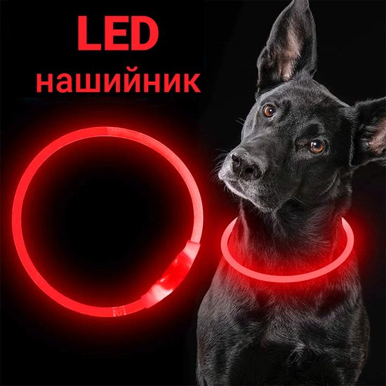 Світлодіодний нашийник з LED підсвічуванням iPets LC-01, розмір L, червоний 7800 фото