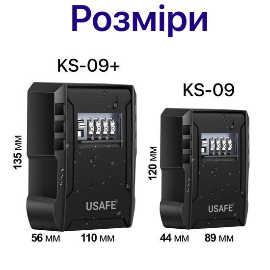 Антивандальний зовнішній міні сейф для ключів uSafe KS-09+, з кодовим замком, настінний, збільшена версія, Чорний 1301 фото