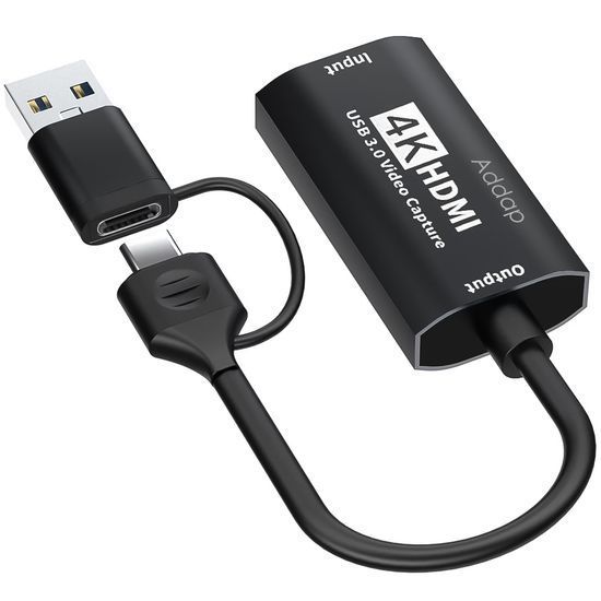 2в1 зовнішня карта відеозахоплення з HDMI на Type-C та USB-A інтерфейси Addap VCC-06, для запису, стримінгу та оцифрування відео, 4K 1096 фото