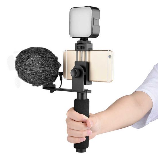 Професійний набір для блогера 3в1 Andoer PVK-03 | Стедікам, тримач для смартфона з мікрофоном і накамерним світлом 7567 фото