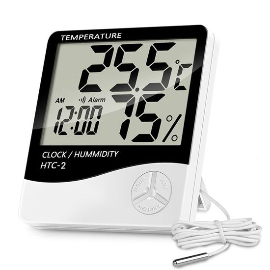 Електронний цифровий термометр гігрометр з виносним датчиком і годинами Uchef HTC-2, версія 1 7785 фото