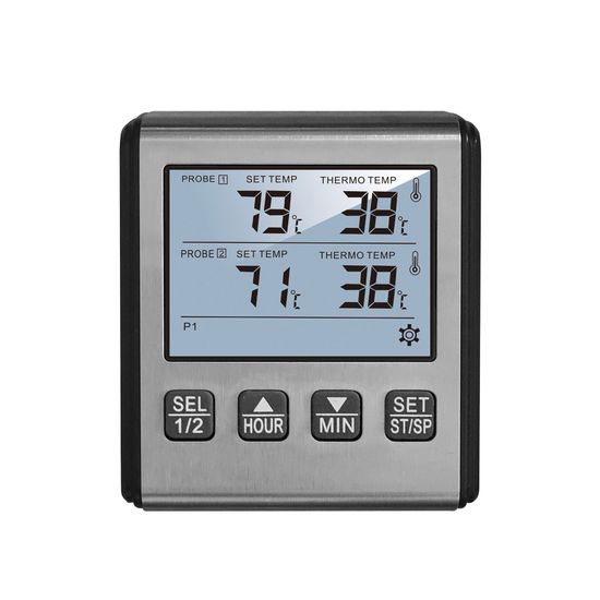 Кухонный цифровой термометр + таймер UChef TP-710s, с 2-мя выносными щупами, сигнализатором, магнитом и программами жарки мяса 7743 фото