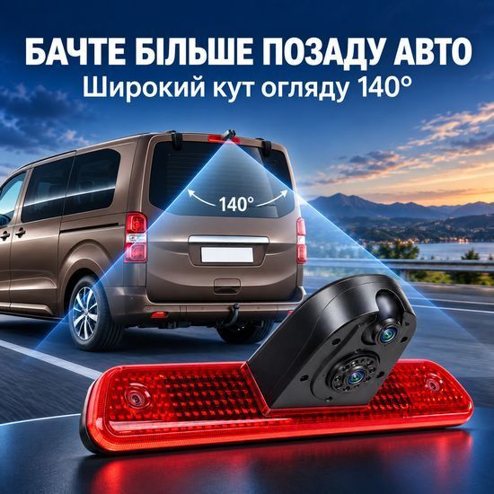 Камера заднього виду в стоп-сигнал для Citro&euml;n Jumpy, Peugeot Expert, Toyota Proace 2007-2016 Podofo A4603, з нічним баченням, IP67 1409 фото