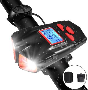 Передня фара для велосипеда, акумуляторний вело ліхтар із звуковим сигналом та спідометром Bike Light 580-2T6-A 1020 фото