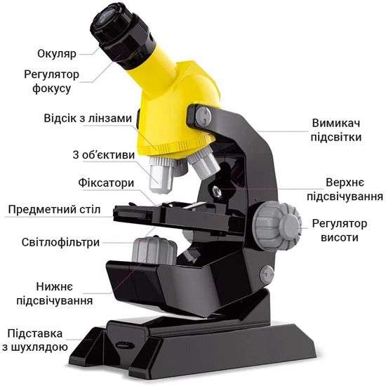 Качественный детский микроскоп для ребенка OEM 0046A с увеличением до 1200х, Желтый 7663 фото