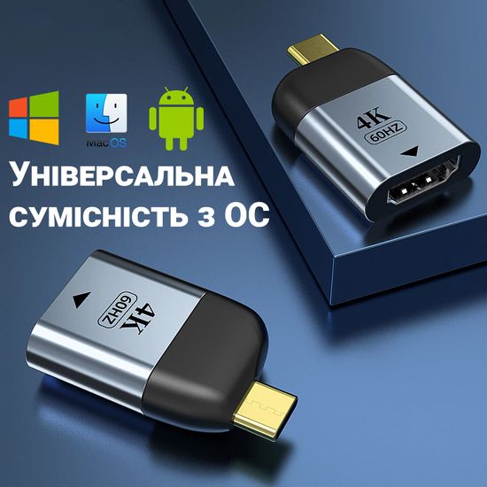 Адаптер, конвертер з Type-C на HDMI для передачі 4K/60Hz відео Addap UC2HDMI-01, перехідник для ПК, ноутбука, проектора, телевізора