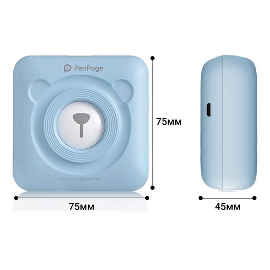 Портативний bluetooth термопринтер для смартфона PeriPage A6, блакитний 3782 фото