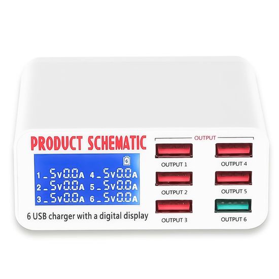 Зарядная станция на 6 USB портов Addap MCS-896, многопортовое зарядное устройство с дисплеем, 40W 7382 фото