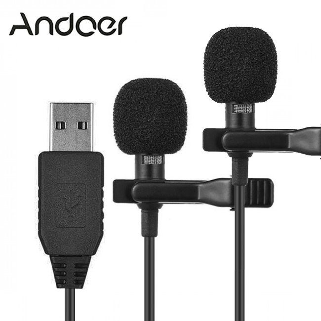 Подвійний петличний мікрофон Andoer EY-510D USB, 6 метрів, петличка для ноутбука, компютера, ПК 7474 фото