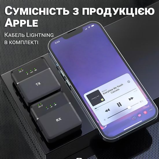 Подвійна бездротова радіосистема з 2-ма петличними мікрофонами Savetek P36-2 Lightning, петличка для iPhone/iPad 1225 фото