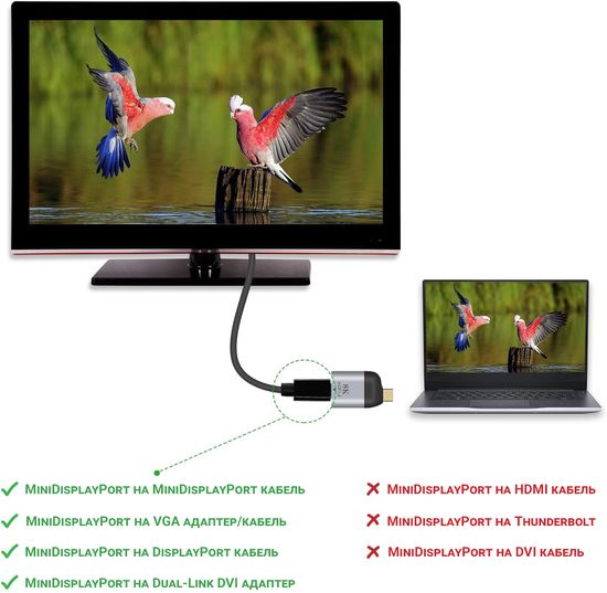 Адаптер, конвертер з Type-C на mini DisplayPort (mDP1.4) для передачі 8K/60Hz відео Addap UC2MDP-01, перехідник для ноутбука, проектора, телевізора