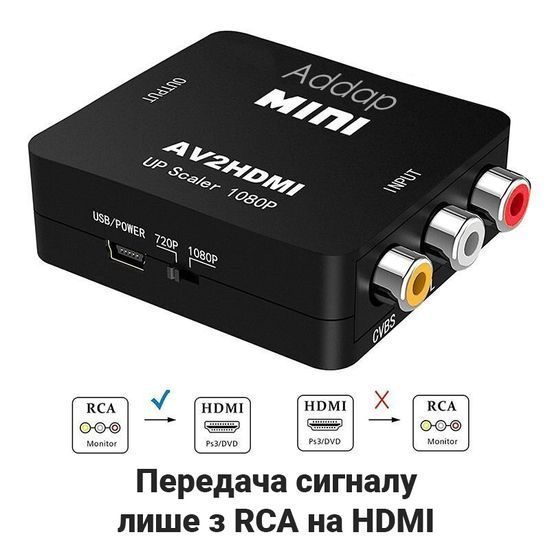Конвертер відеосигналу AV to HDMI відео + аудіо Full HD 1080P Addap AV2HDMI-01