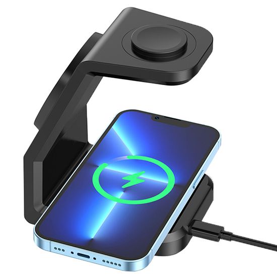 Бездротова зарядна док-станція на 3 пристрої Addap WT-158 для iPhone, Airpods, Apple Watch, підтримка MagSafe, 15 Вт 0236 фото
