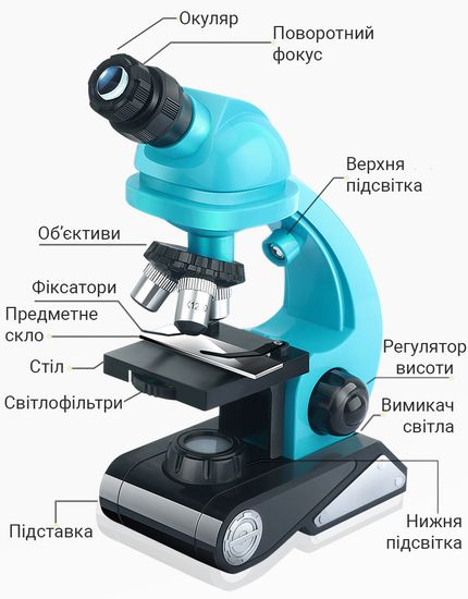 Дитячий науковий набір: мікроскоп OEM BG002 до 1200х + біологічні мікропрепарати 7665 фото